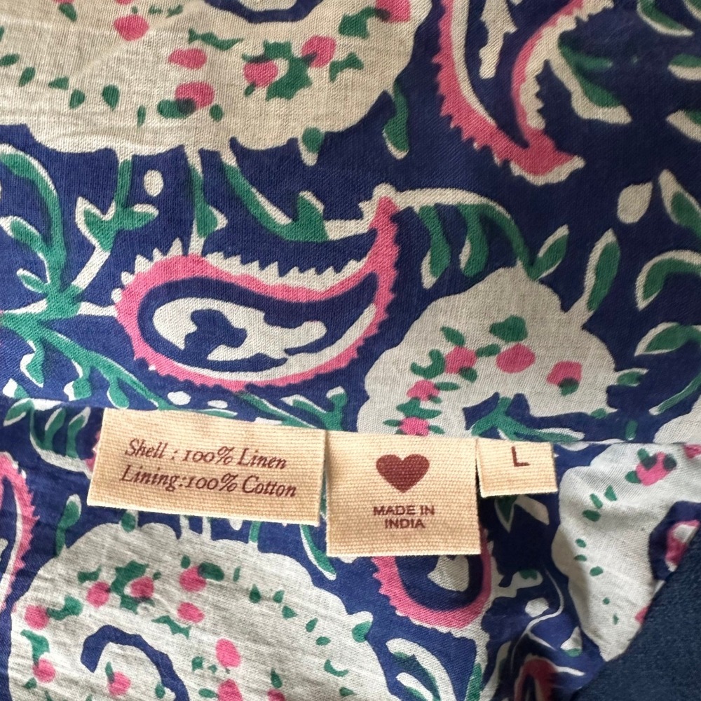Alix of Bohemia Cabana Jacket Size Large Blue Floral Embroidered Linen Tie Front - Picture 7 of 12